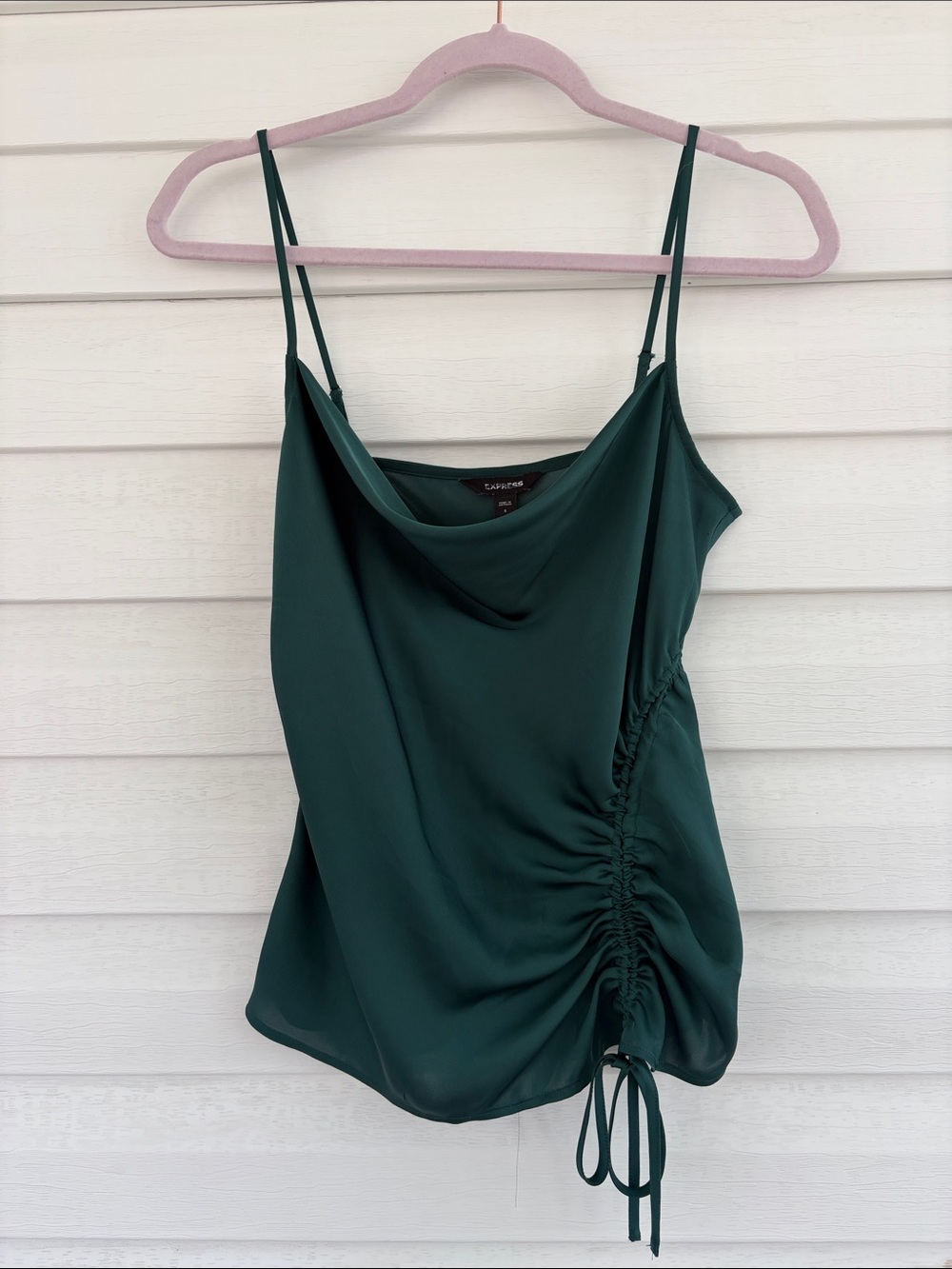 Express Emerald Green Satin Ruched Cami Tank Top Side Tie Going Out Top